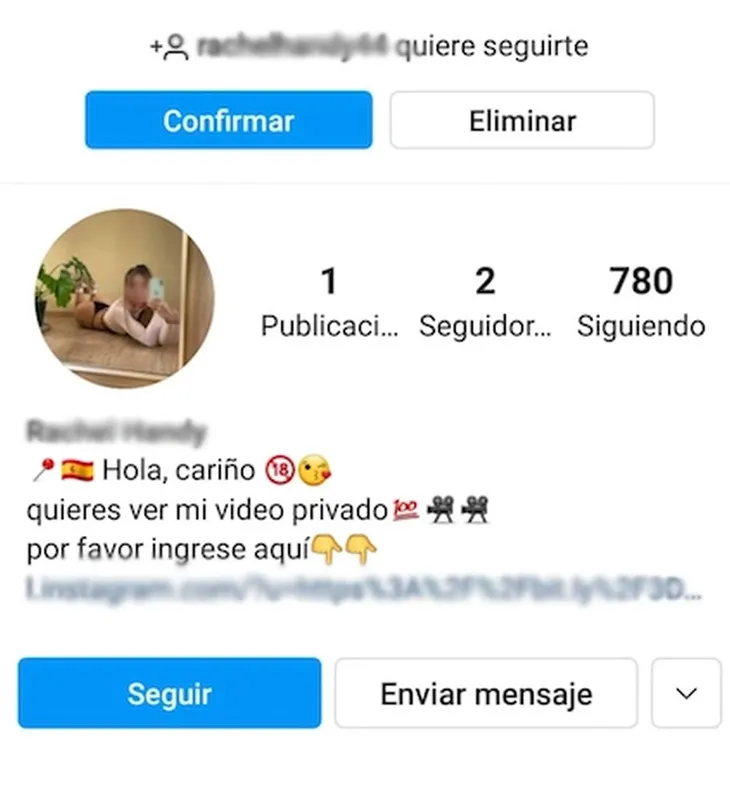 Perfiles de bots en instagram, con muchos seguidos, pocos seguidores